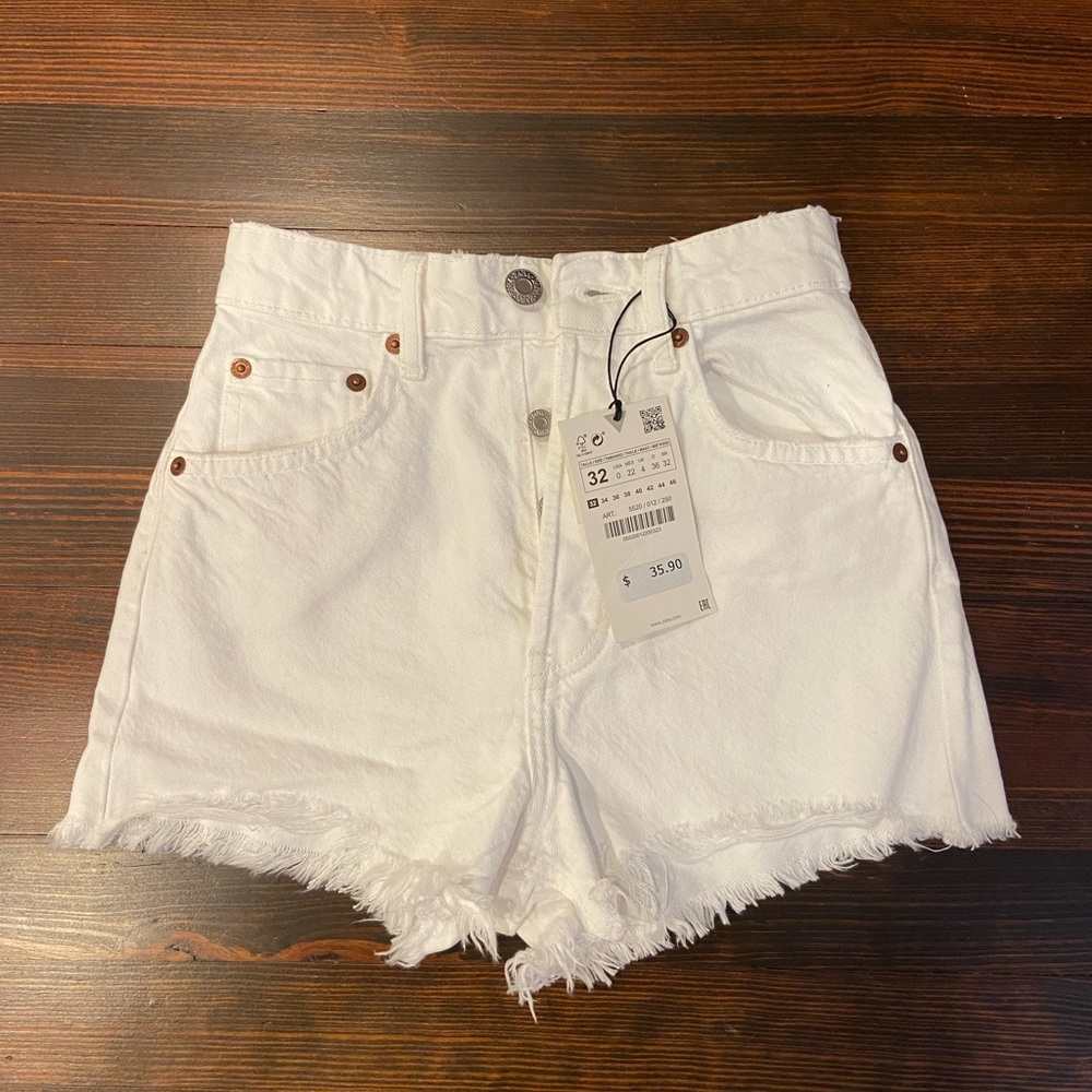 Zara High Rise White Jean Shorts